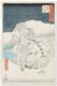 Utagawa Hiroshige, Fujikawa; Sanchu Yamanaka no Sato Miyajiyama (Schnee über Yamanaka) 1855, Farbholzschnitt, colour woodcut